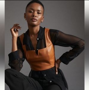 Anthropologie Maeve Faux Leather Brown Tank Vest